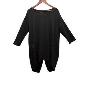 Paolo Tricot Oversize Cotton Lagenlook Black Tunic Top Back Zip Size Medium